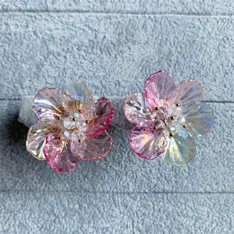 Boho Acrylic Flower Earrings Orange Yellow Pink Alloy Posts